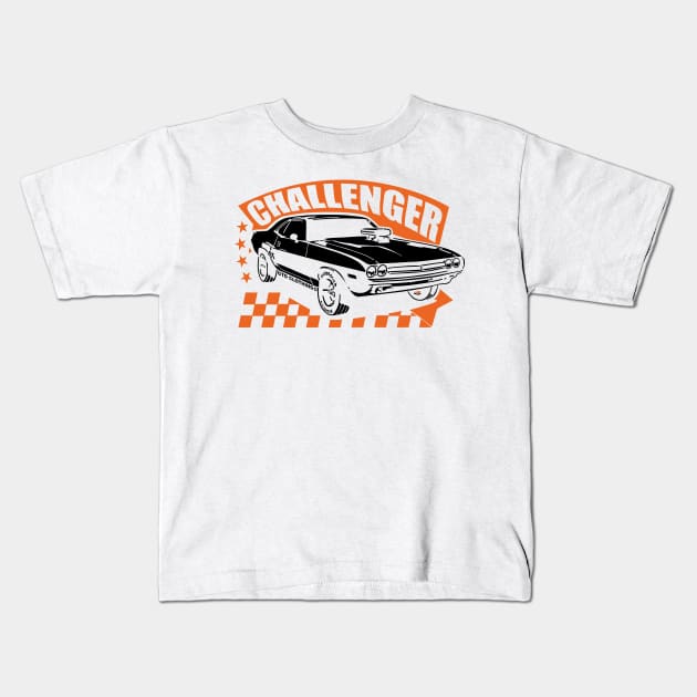 Dodge Challenger Car Kids T-Shirt by VEKTORKITA